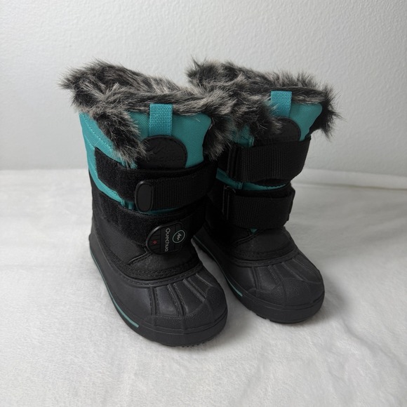 Quechua Other - Quechua Little Kids Snow Boots Size 10 Black And Teal Faux Fur Lining Activewear